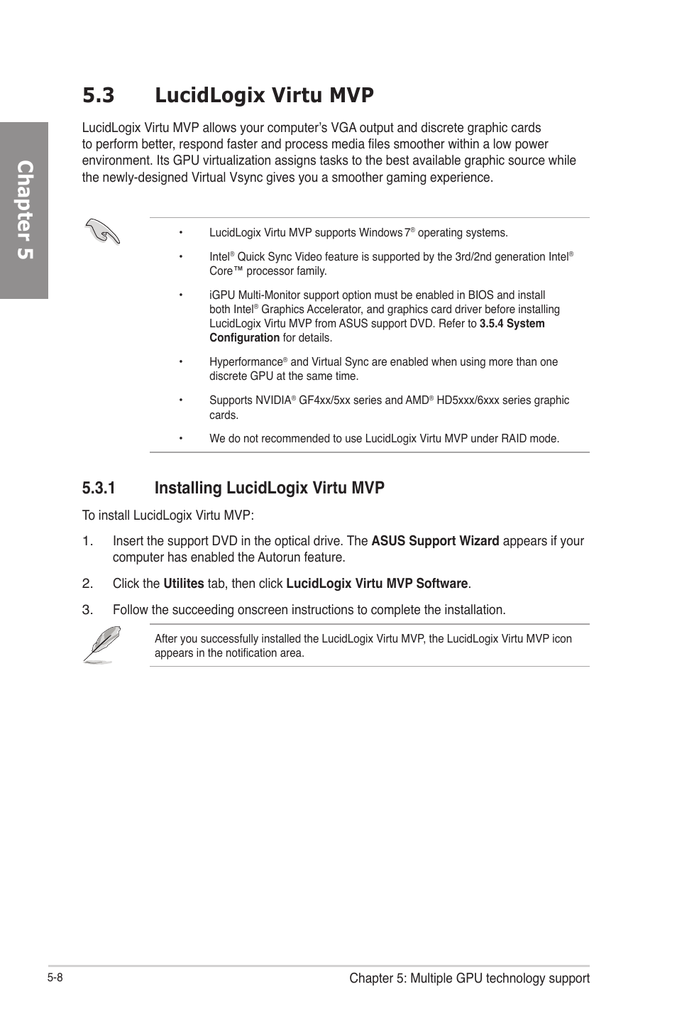 3 lucidlogix virtu mvp, 1 installing lucidlogix virtu mvp, Lucidlogix virtu mvp -8 5.3.1 | Installing lucidlogix virtu mvp -8, Chapter 5 5.3 lucidlogix virtu mvp | Asus P8Z77-M PRO User Manual | Page 162 / 170