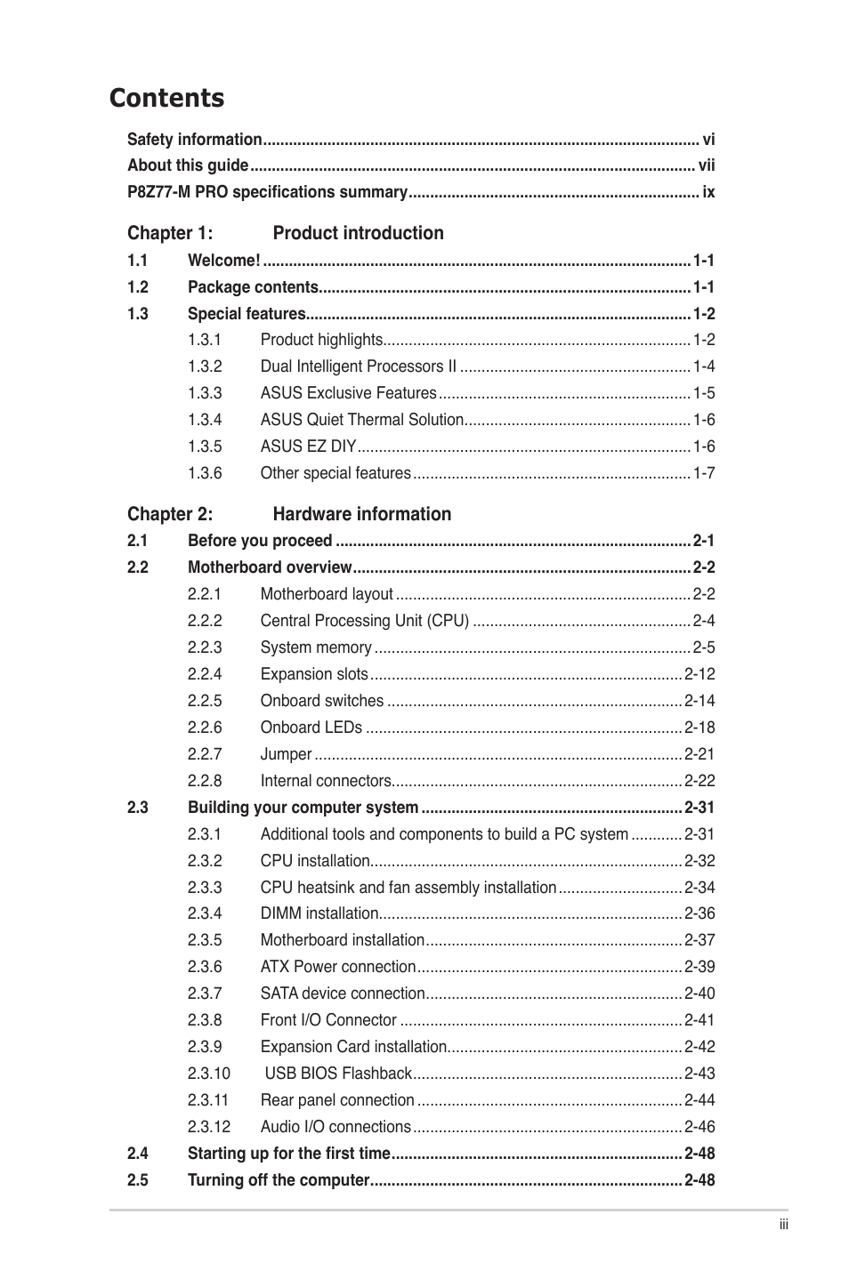 Asus P8Z77-M PRO User Manual | Page 3 / 170