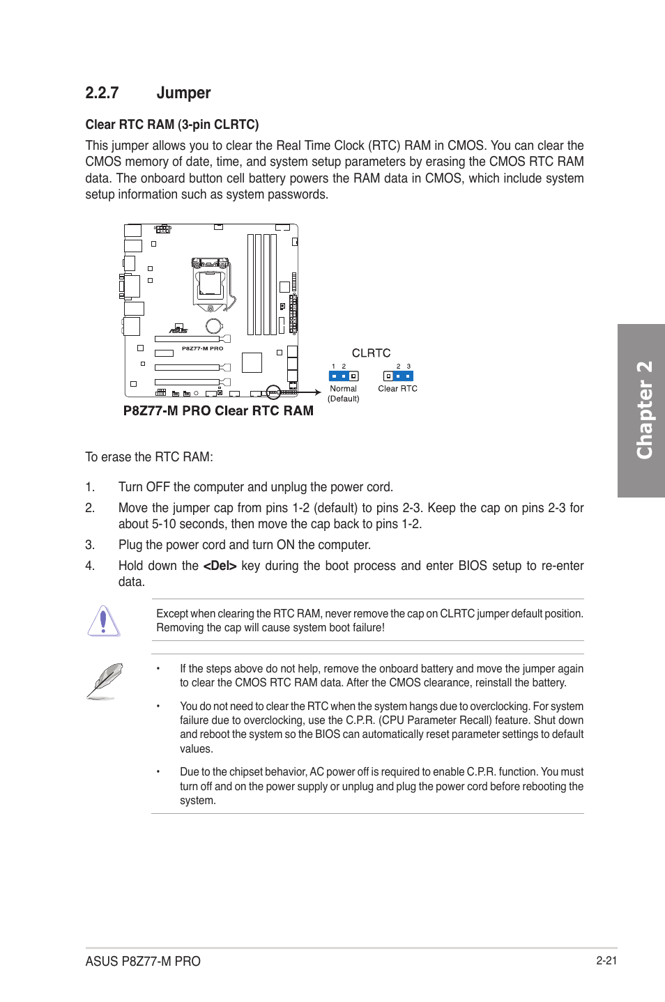 7 jumper, Jumper -21, Chapter 2 | Asus P8Z77-M PRO User Manual | Page 41 / 170