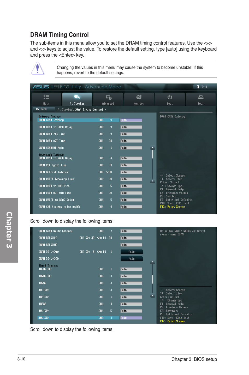 Chapter 3, Dram timing control | Asus P8Z77-M PRO User Manual | Page 78 / 170