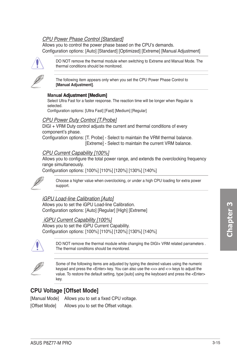 Chapter 3, Cpu voltage [offset mode | Asus P8Z77-M PRO User Manual | Page 83 / 170