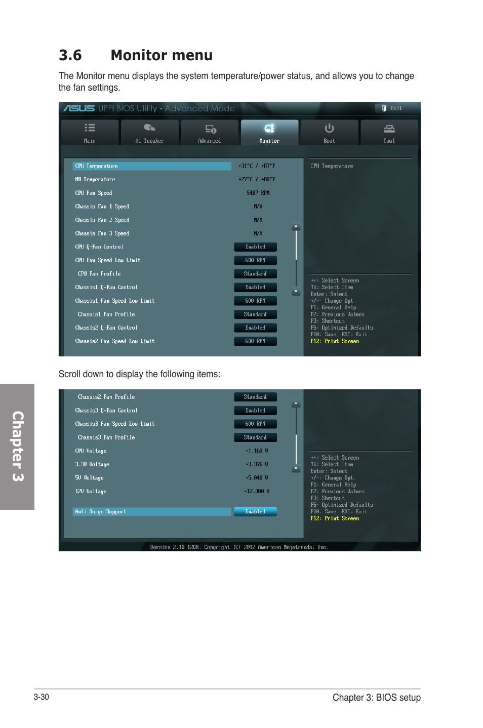 6 monitor menu, Monitor menu -30, Chapter 3 3.6 monitor menu | Asus P8Z77-M PRO User Manual | Page 98 / 170