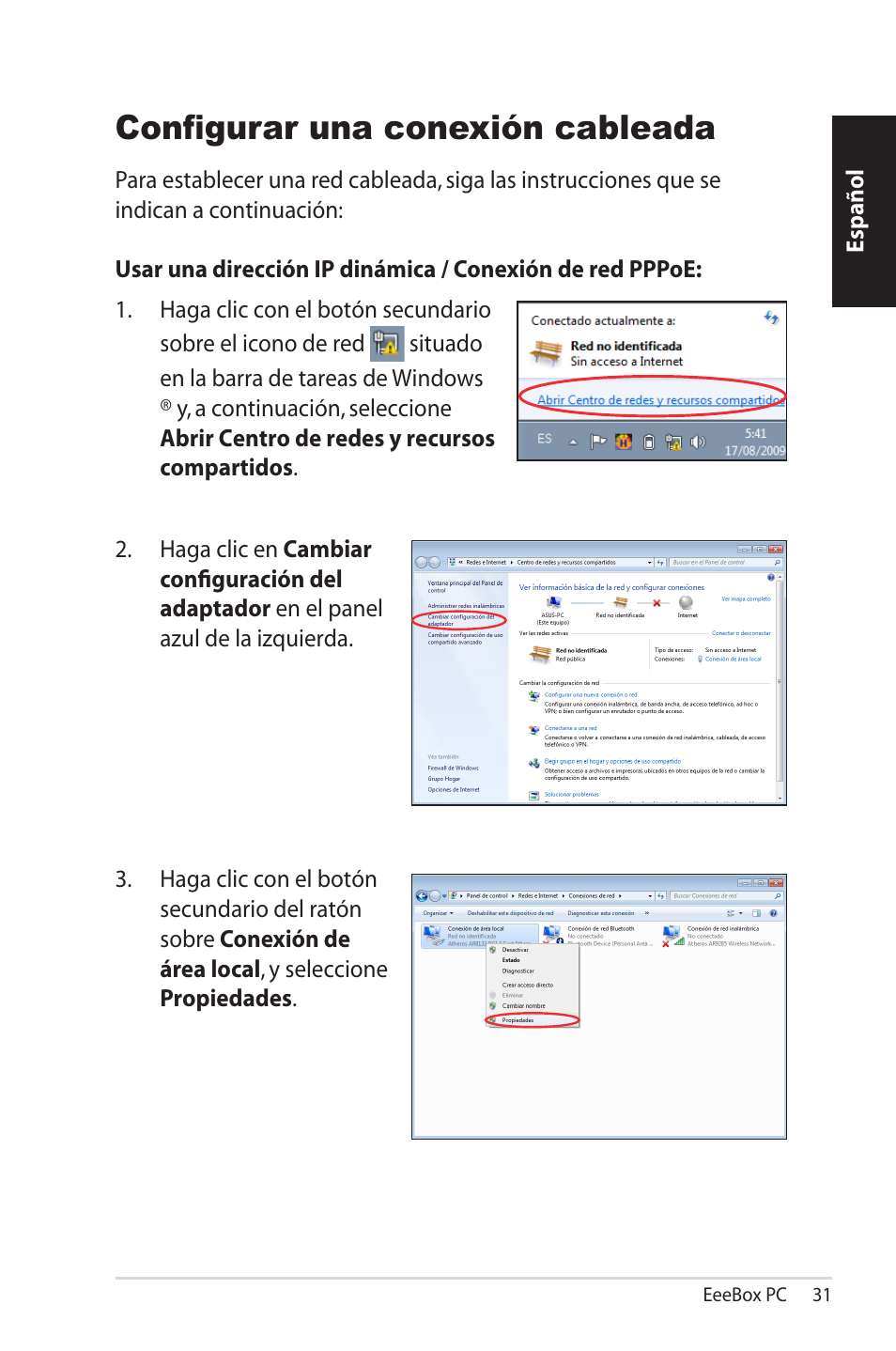 Configurar una conexión cableada | Asus EB1501 User Manual | Page 31 / 46