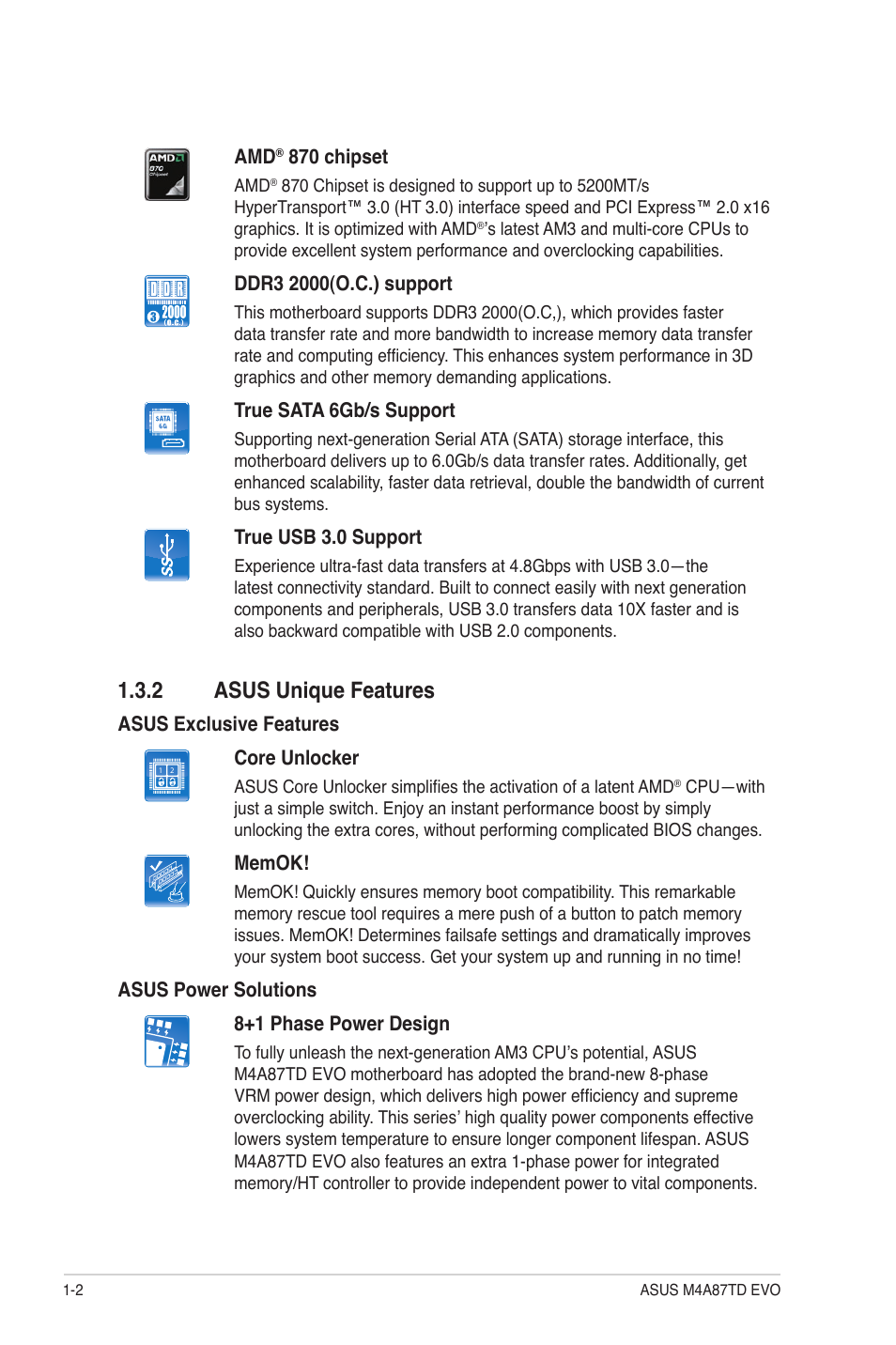 2 asus unique features | Asus M4A87TD EVO User Manual | Page 14 / 76