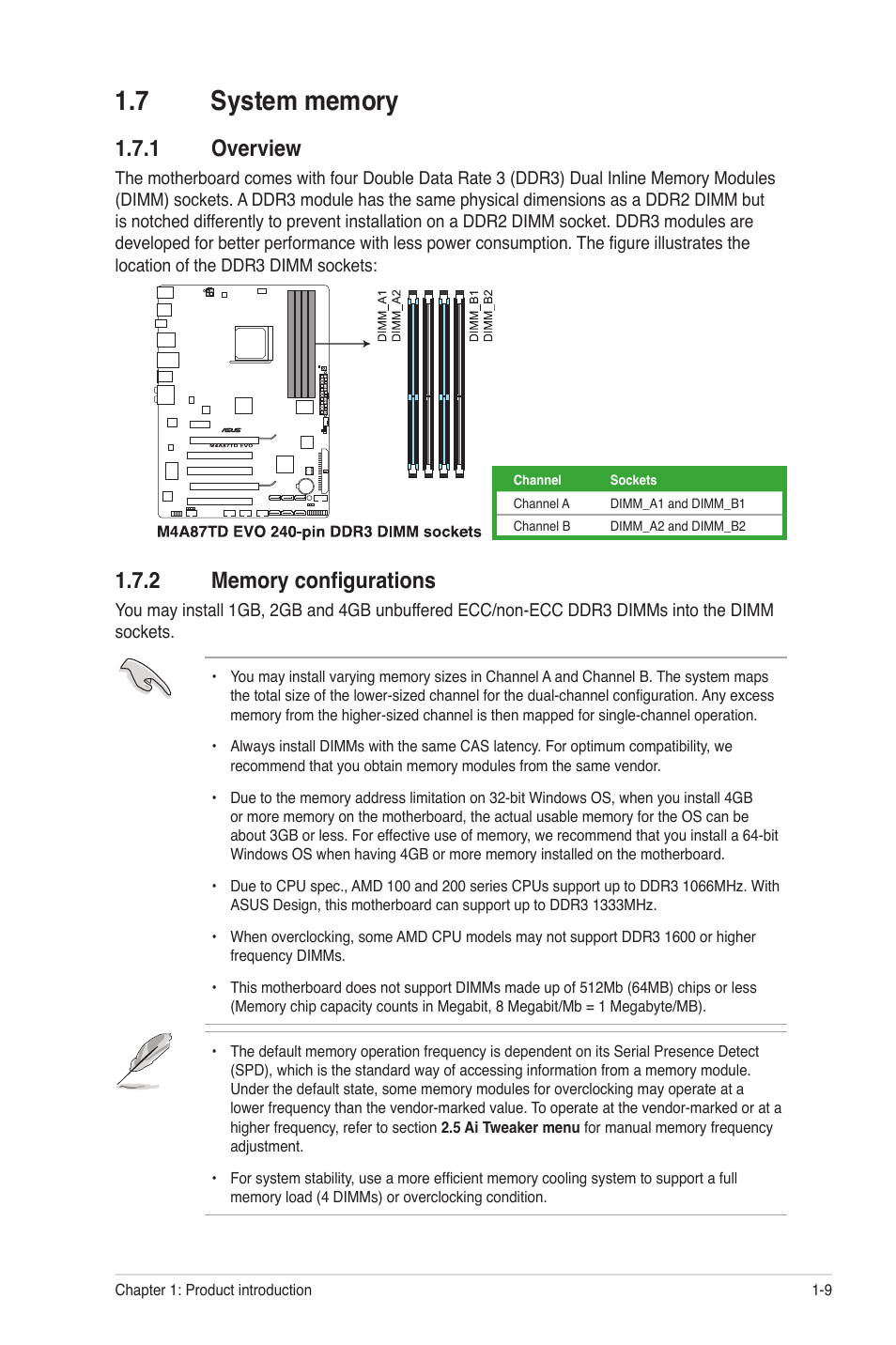 7 system memory, 1 overview, 2 memory configurations | Asus M4A87TD EVO User Manual | Page 21 / 76