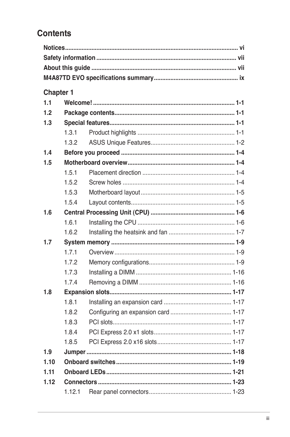 Asus M4A87TD EVO User Manual | Page 3 / 76