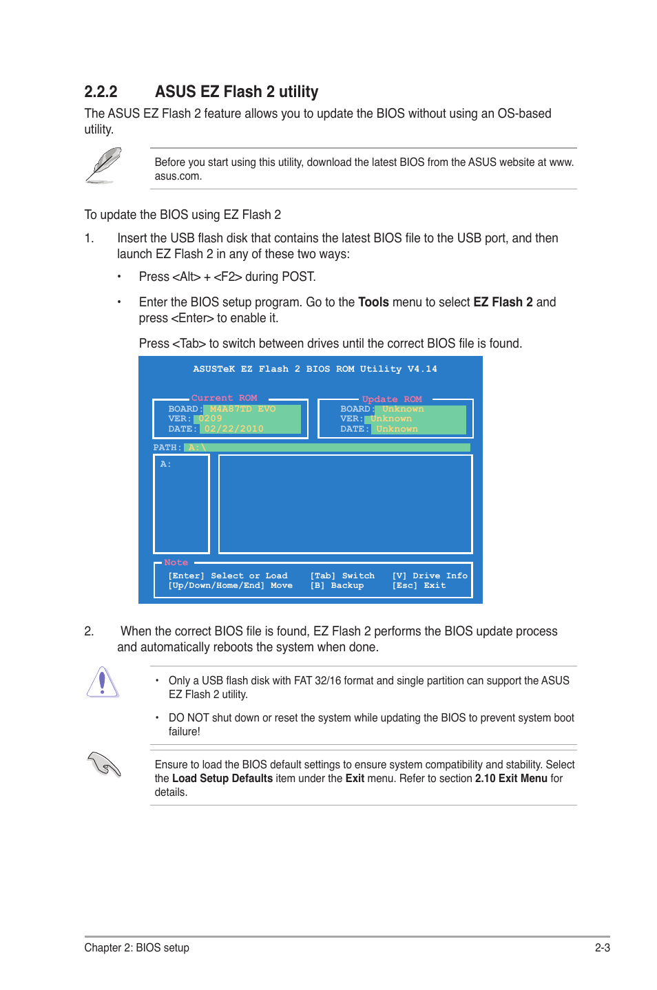 2 asus ez flash 2 utility | Asus M4A87TD EVO User Manual | Page 49 / 76