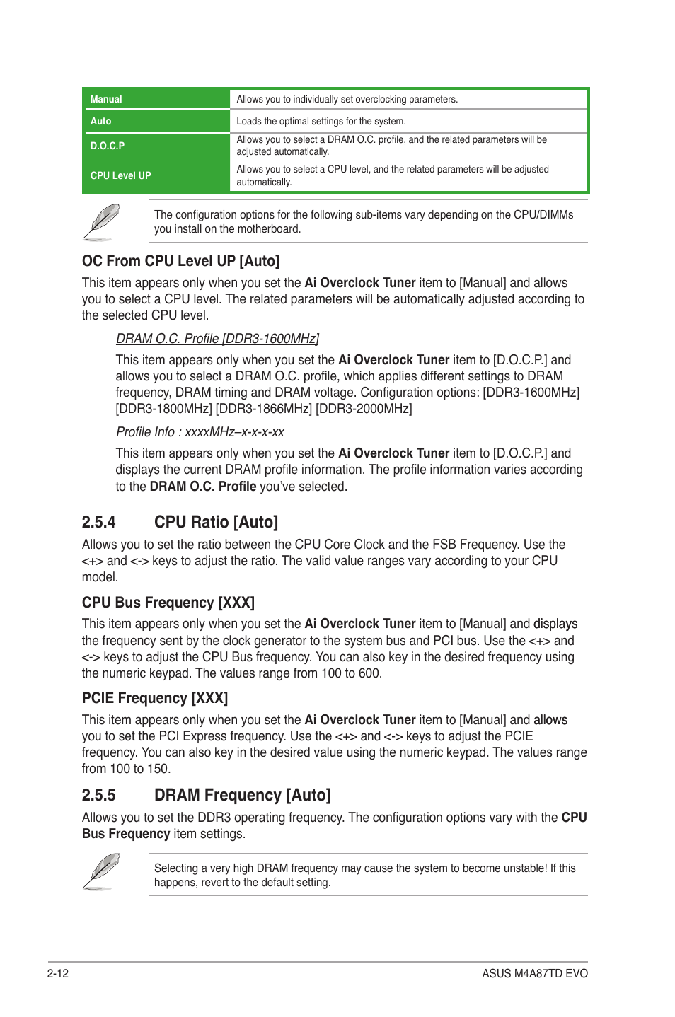 4 cpu ratio [auto, 5 dram frequency [auto | Asus M4A87TD EVO User Manual | Page 58 / 76