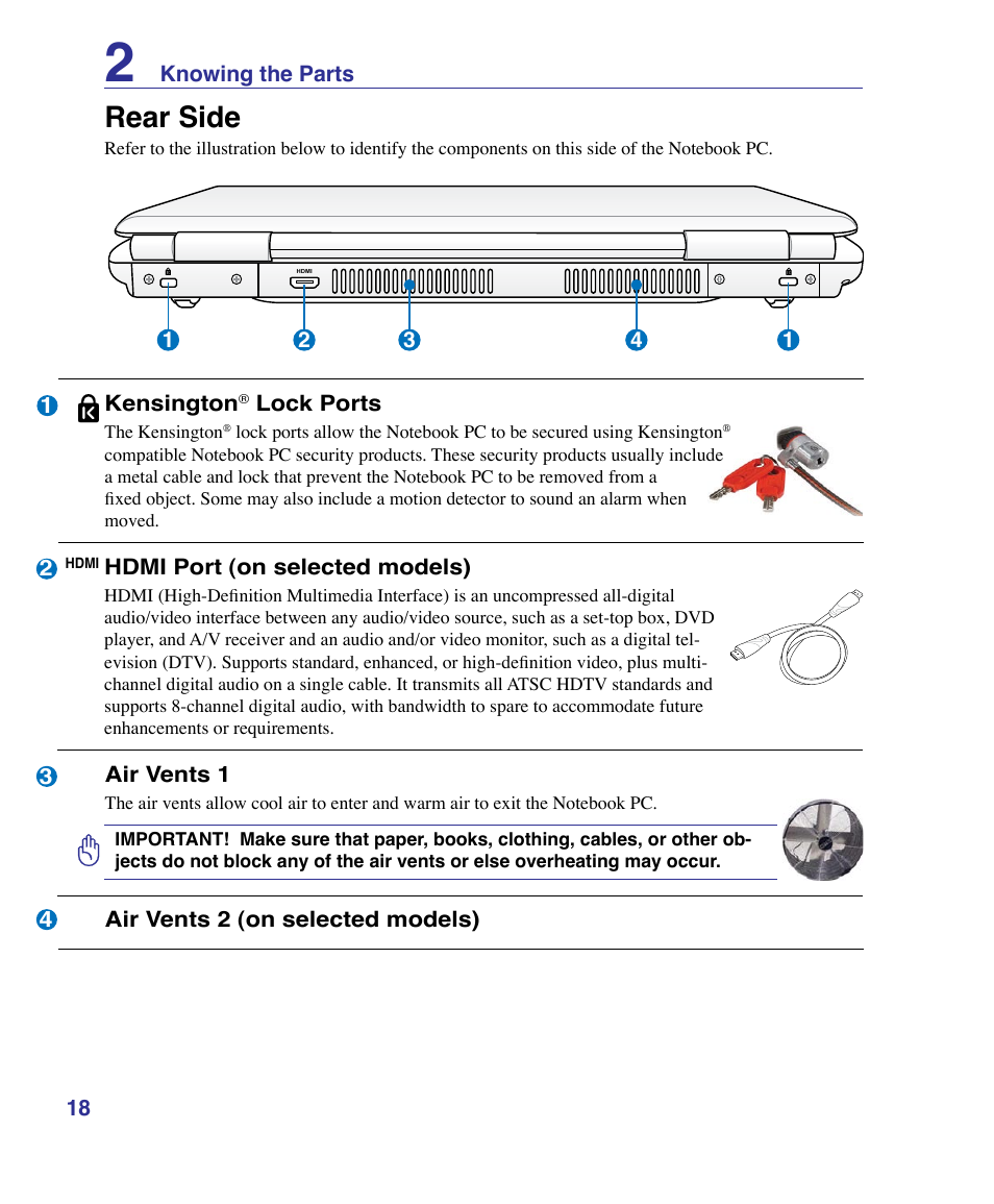 Rear side | Asus K51AE User Manual | Page 18 / 79