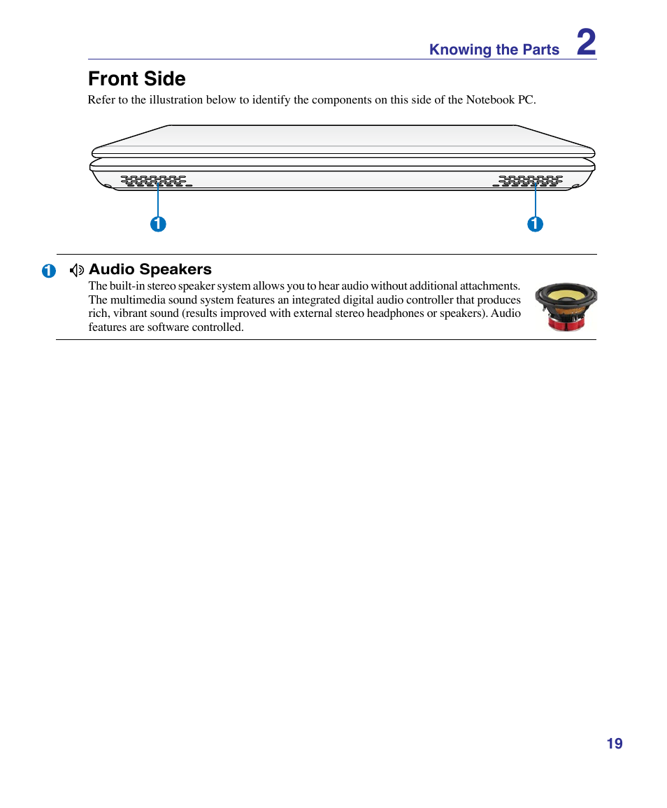 Front side | Asus K51AE User Manual | Page 19 / 79