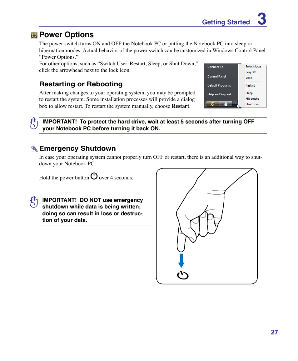 Power options | Asus K51AE User Manual | Page 27 / 79