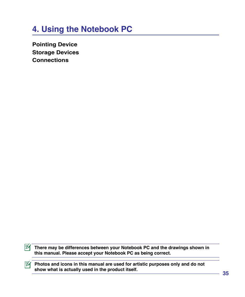 Using the notebook pc | Asus K51AE User Manual | Page 35 / 79