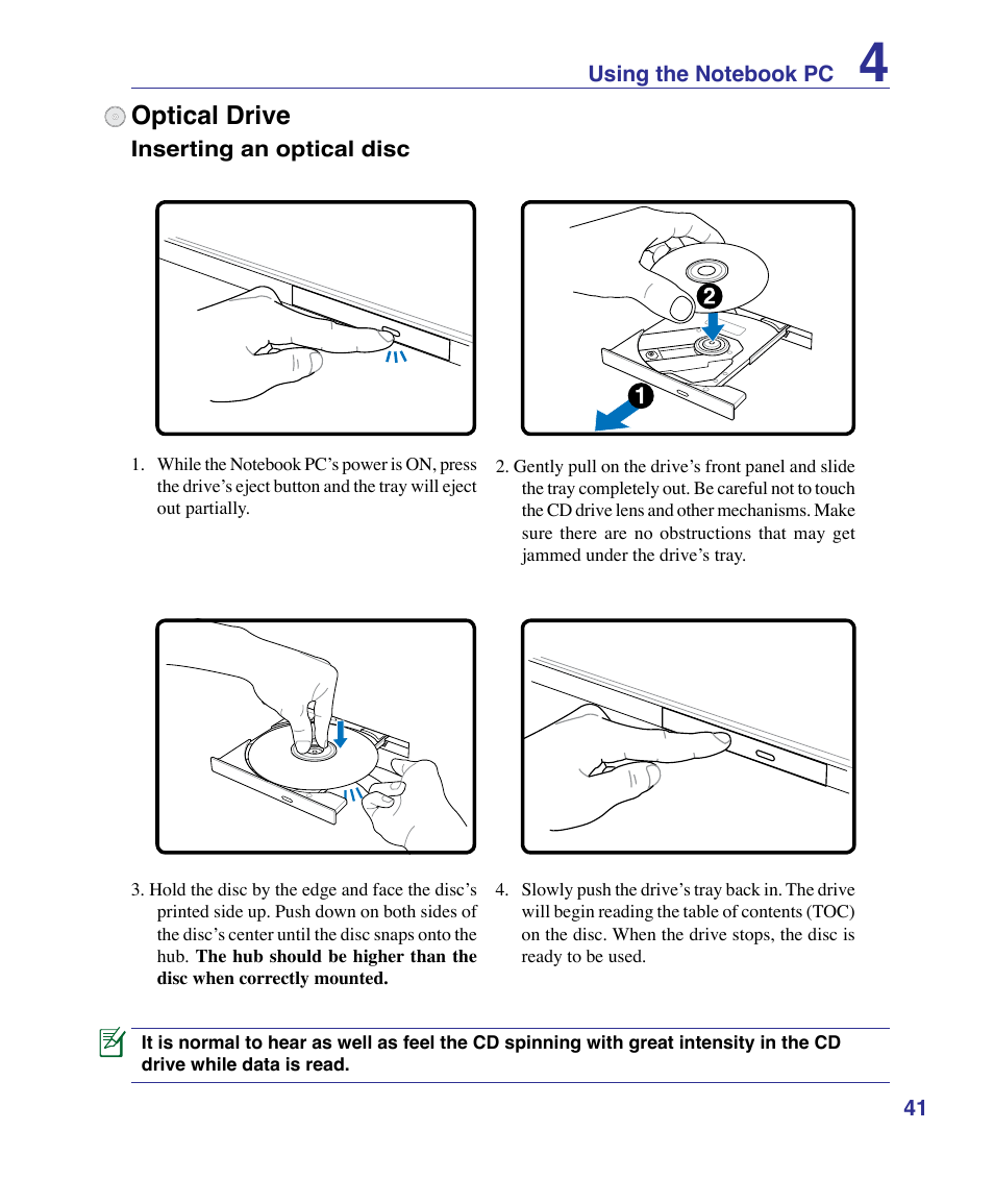 Optical drive | Asus K51AE User Manual | Page 41 / 79