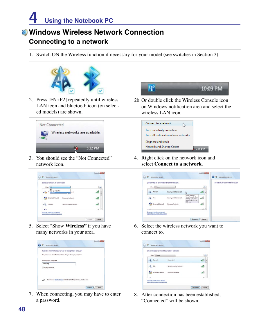 Windows wireless network connection | Asus K51AE User Manual | Page 48 / 79