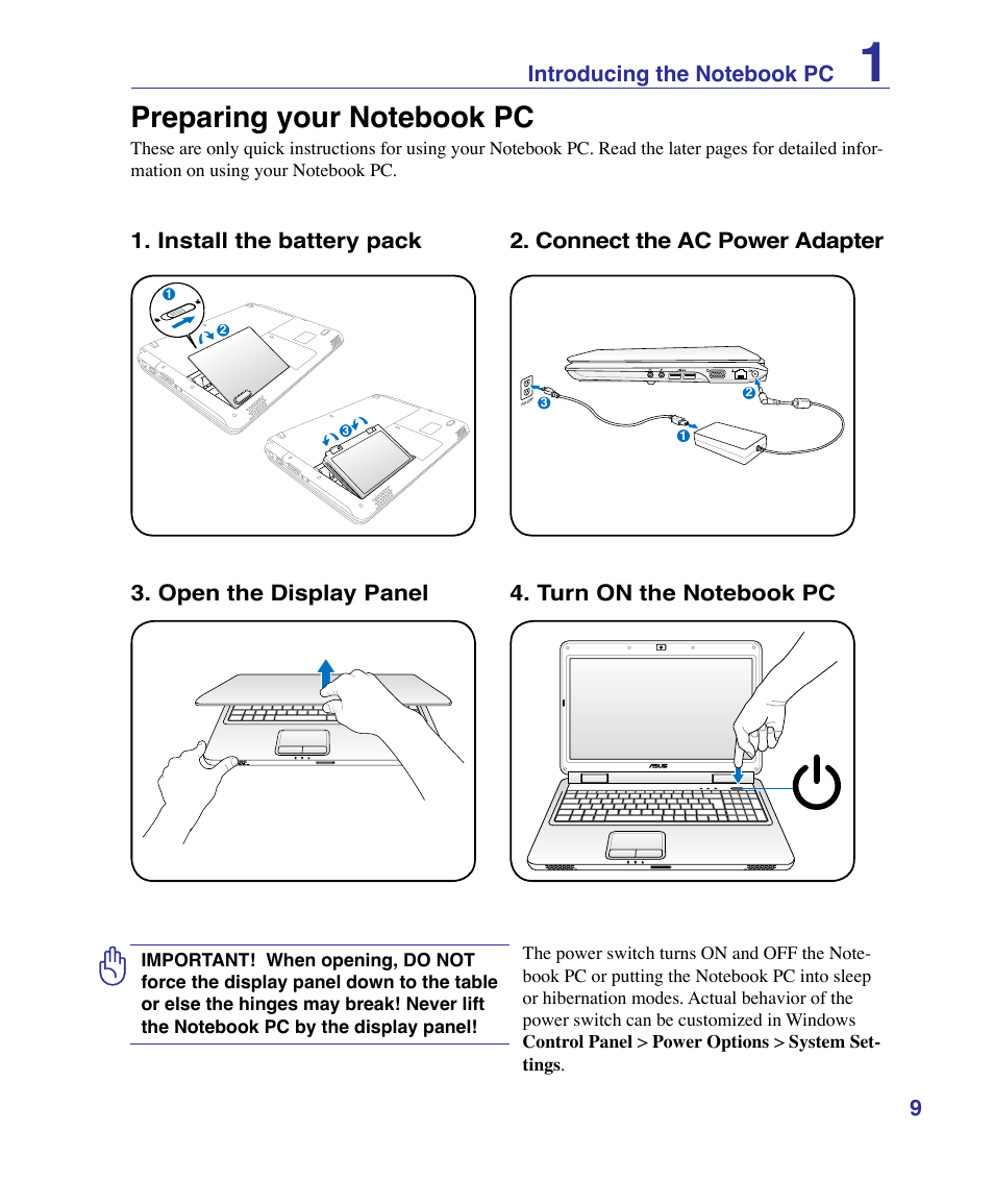 Preparing your notebook pc | Asus K51AE User Manual | Page 9 / 79