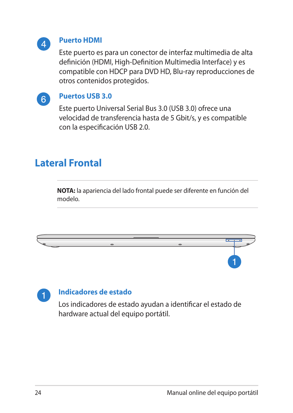 Lateral frontal | Asus V451LN User Manual | Page 24 / 136