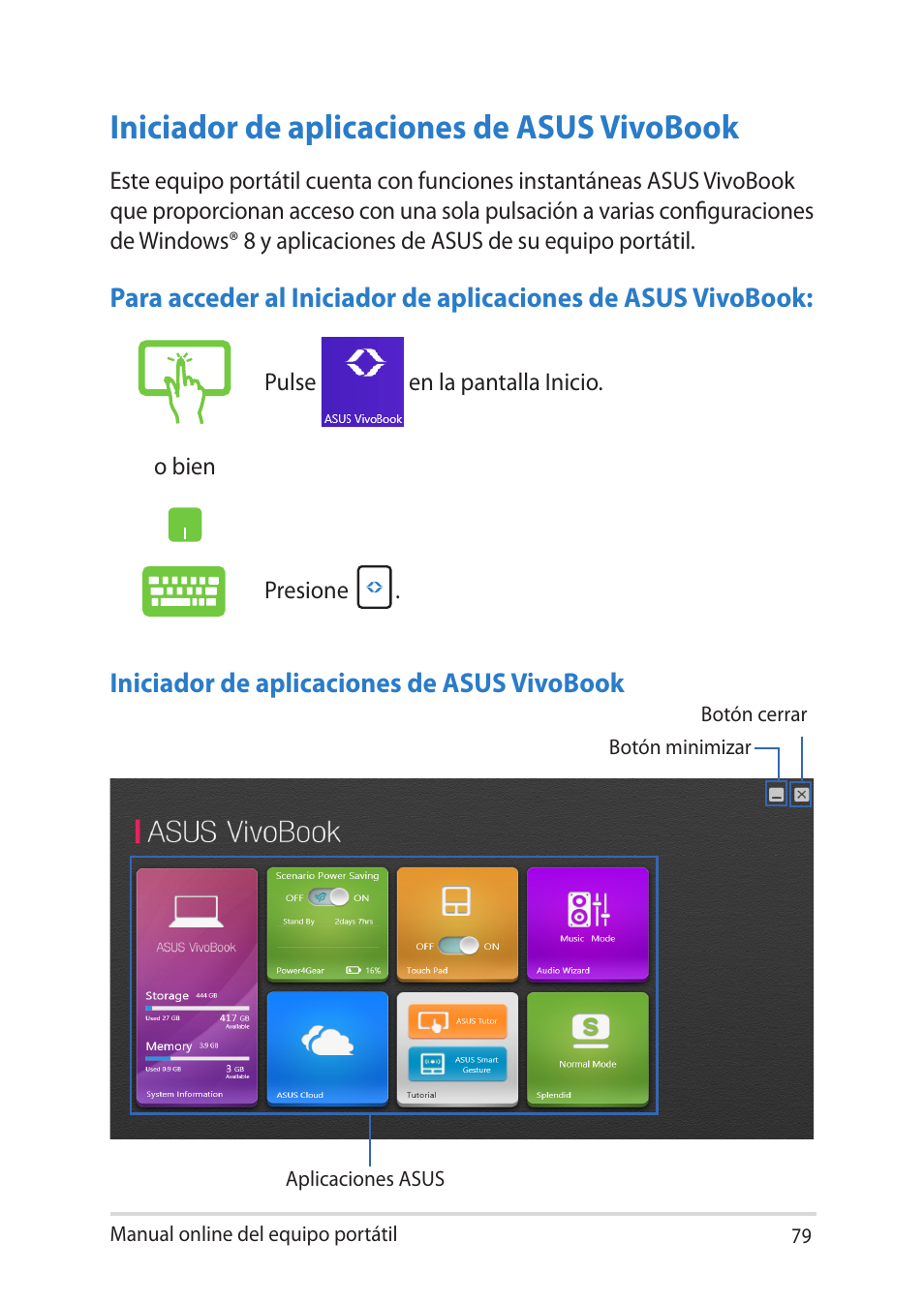 Iniciador de aplicaciones de asus vivobook | Asus V451LN User Manual | Page 79 / 136