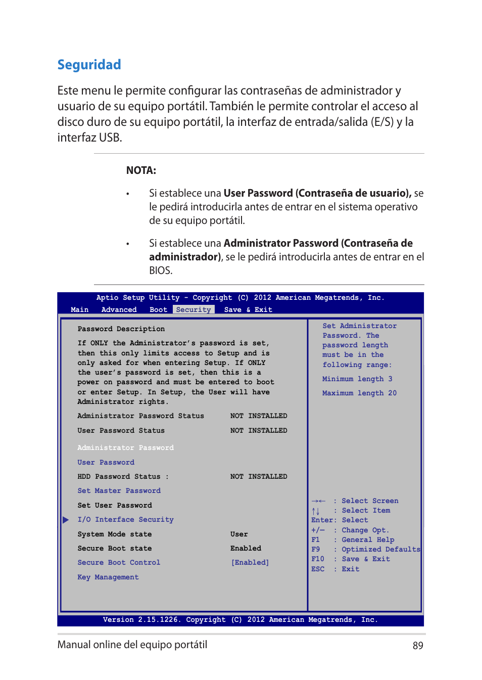 Seguridad, Manual online del equipo portátil 8 | Asus V451LN User Manual | Page 89 / 136