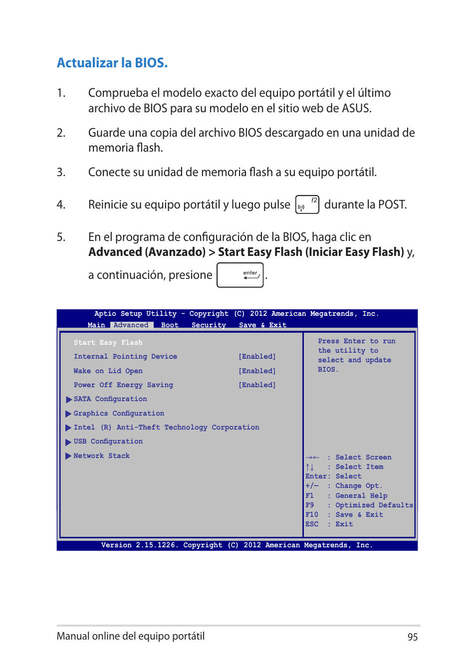 Actualizar la bios | Asus V451LN User Manual | Page 95 / 136