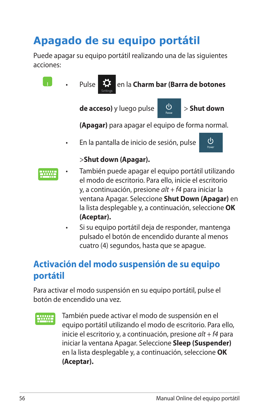 Apagado de su equipo portátil | Asus 1015E User Manual | Page 56 / 100