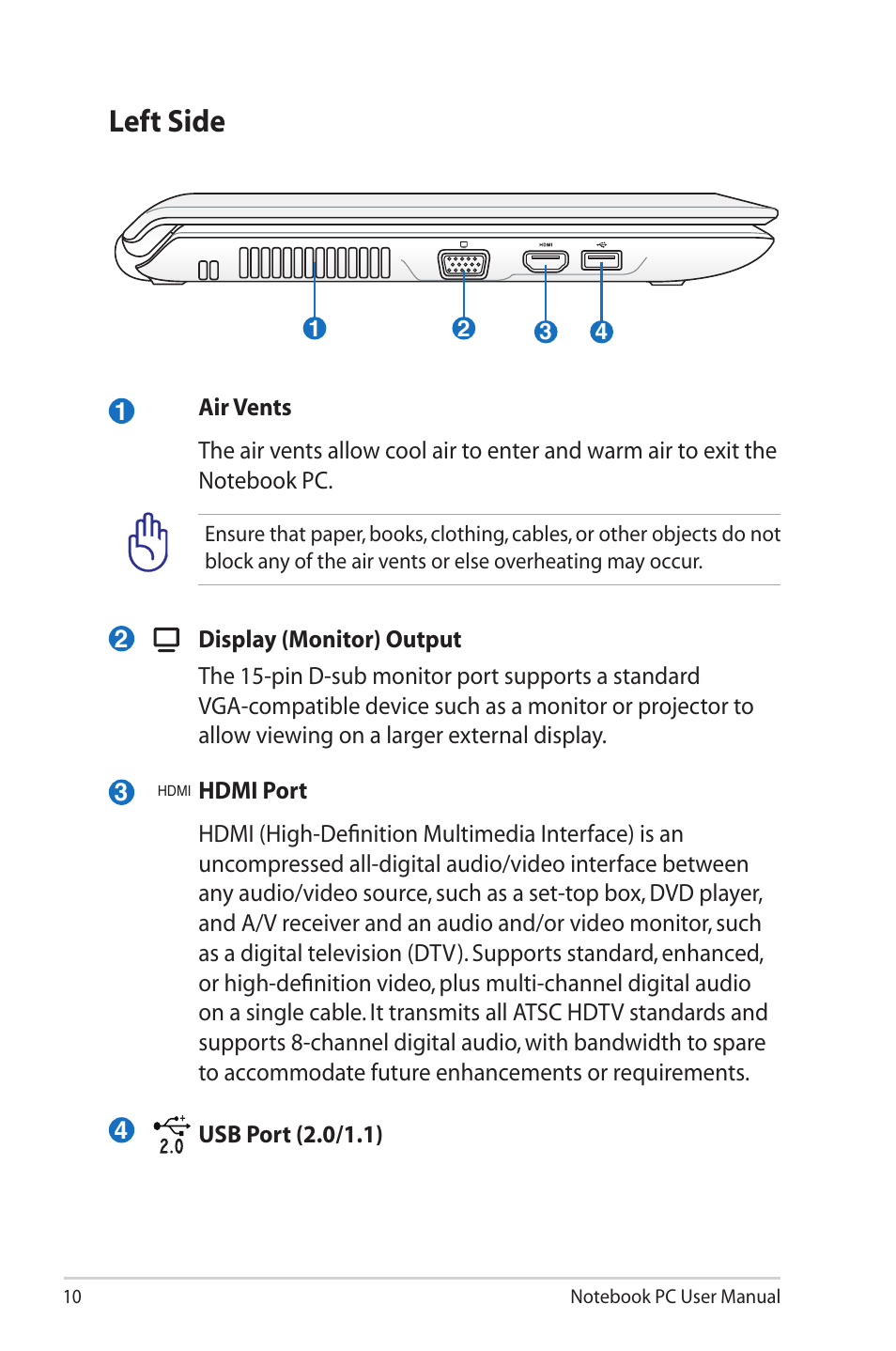 Left side | Asus UL30VT User Manual | Page 10 / 26