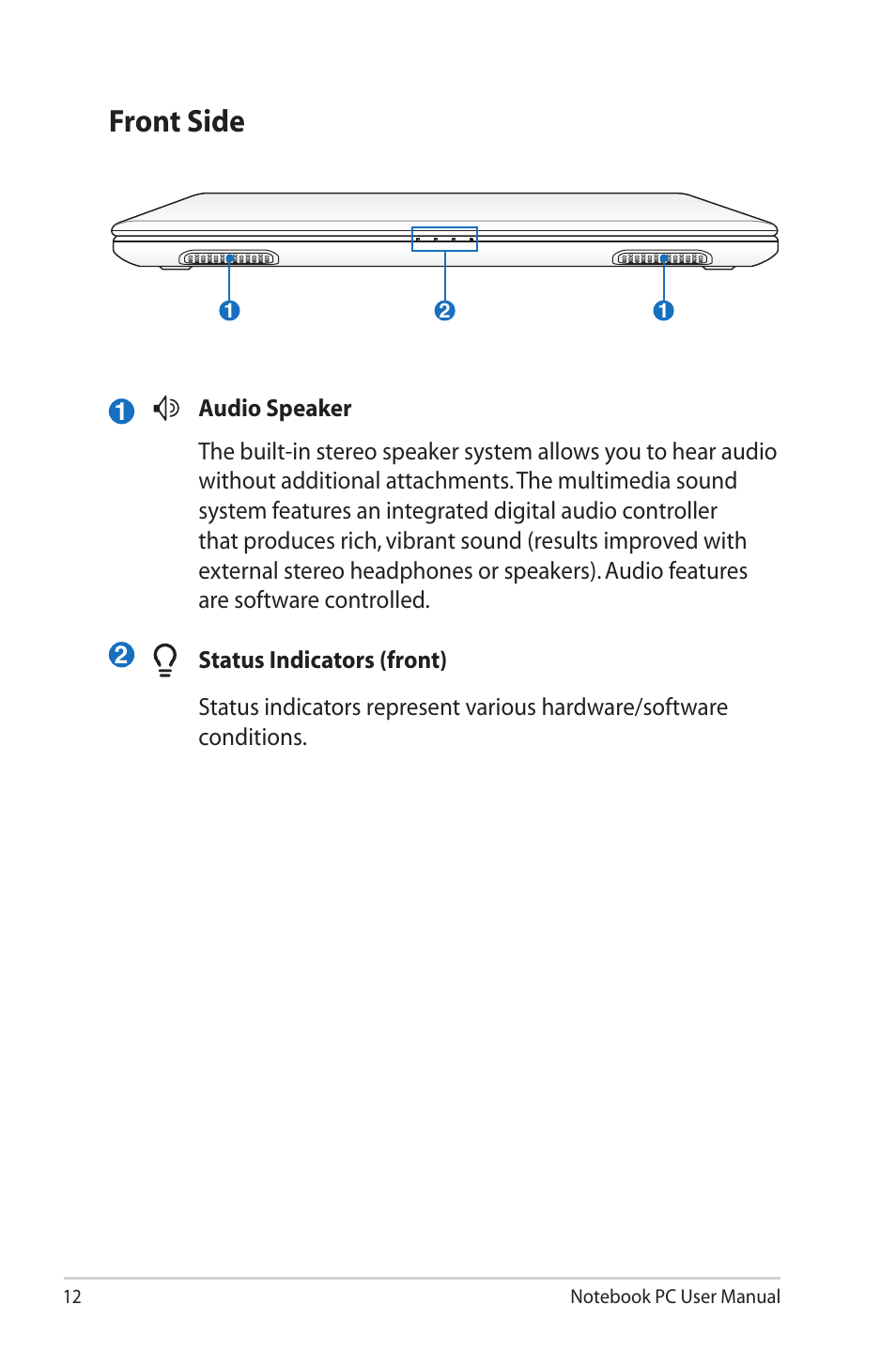 Front side | Asus UL30VT User Manual | Page 12 / 26