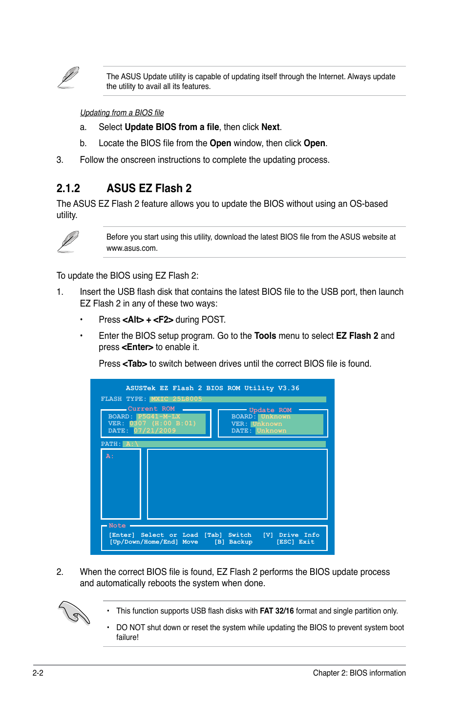 2 asus ez flash 2, Asus ez flash 2 -2 | Asus P5G41-M LX User Manual | Page 27 / 40