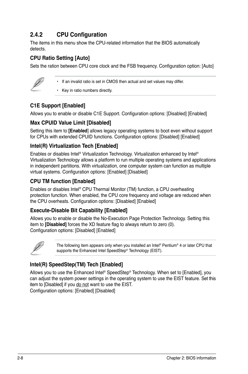 2 cpu configuration, Cpu configuration -8 | Asus P5G41-M LX User Manual | Page 33 / 40