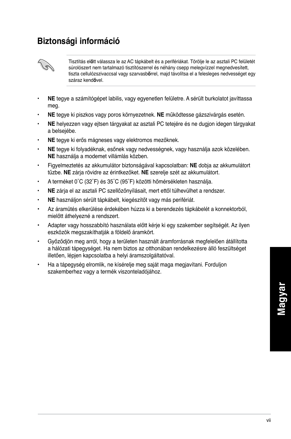 Biztonsági információ, Mag ya r m ag ya r m ag ya r m ag ya r | Asus CM1630 User Manual | Page 171 / 410