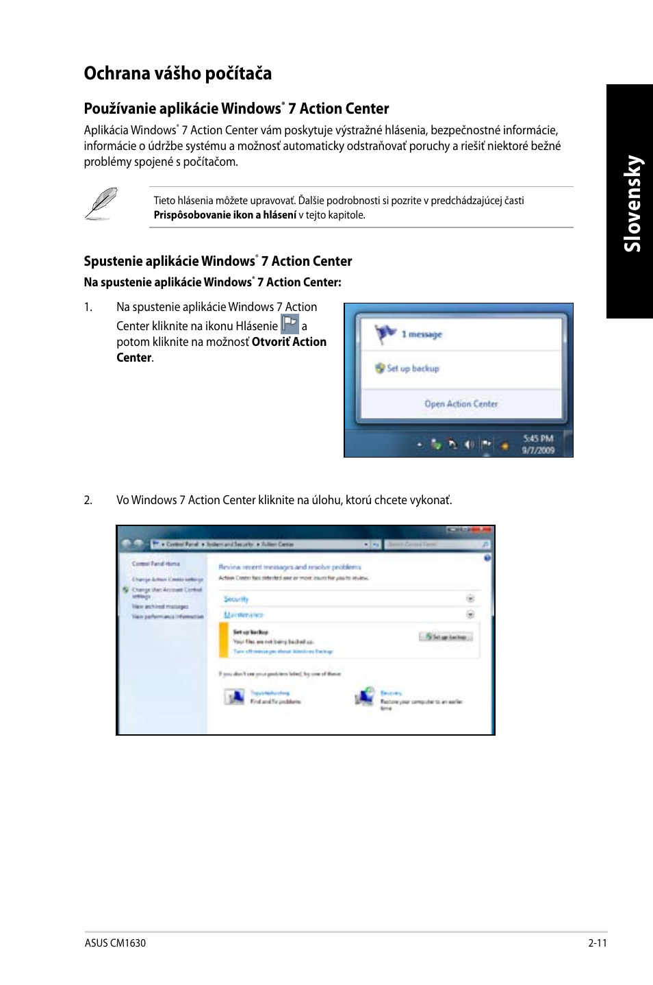 Slo ve ns ky sl ov en sk y, Ochrana vášho počítača | Asus CM1630 User Manual | Page 275 / 410