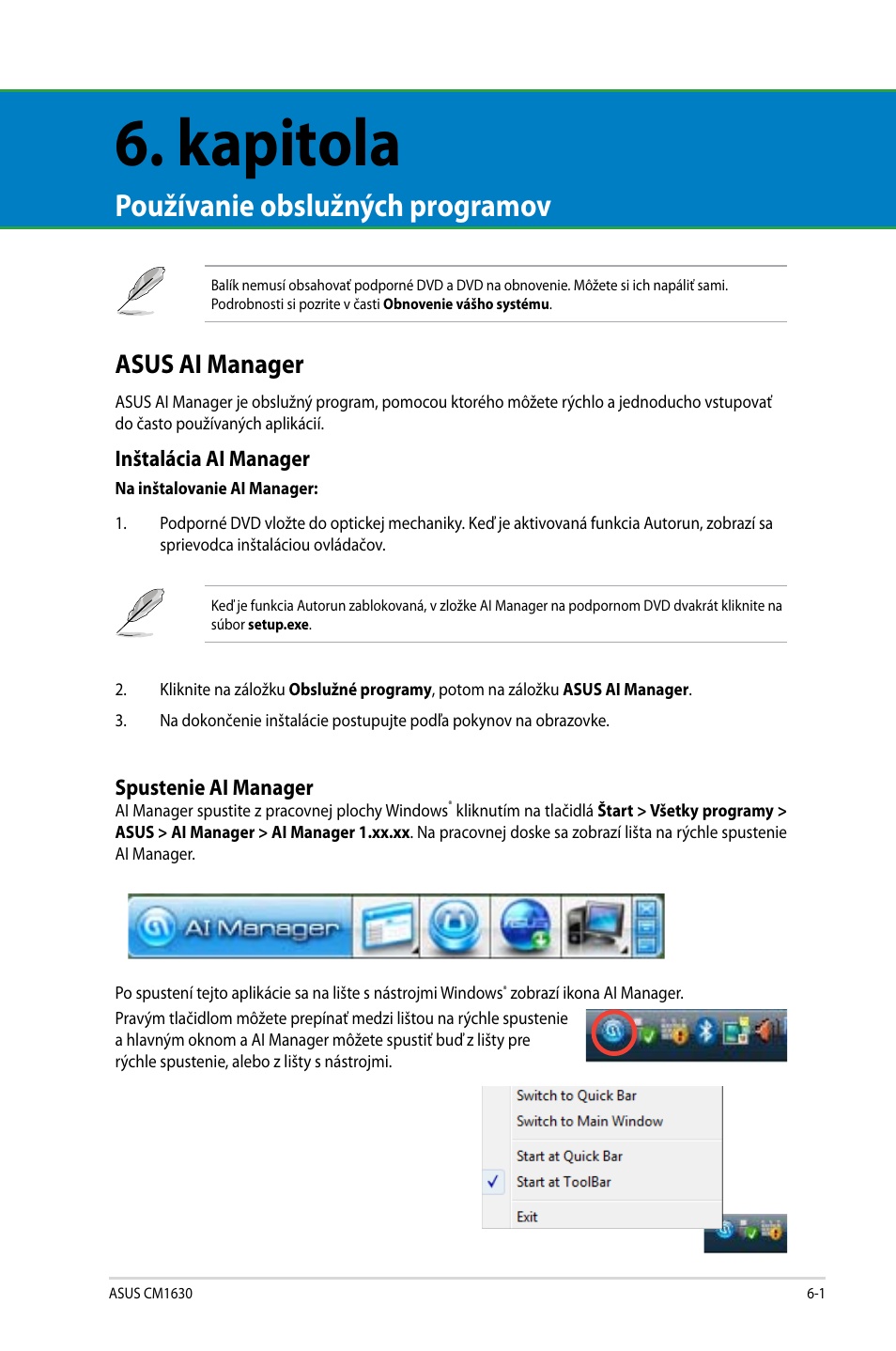 Kapitola, Používanie obslužných programov, Asus ai manager | Asus CM1630 User Manual | Page 303 / 410