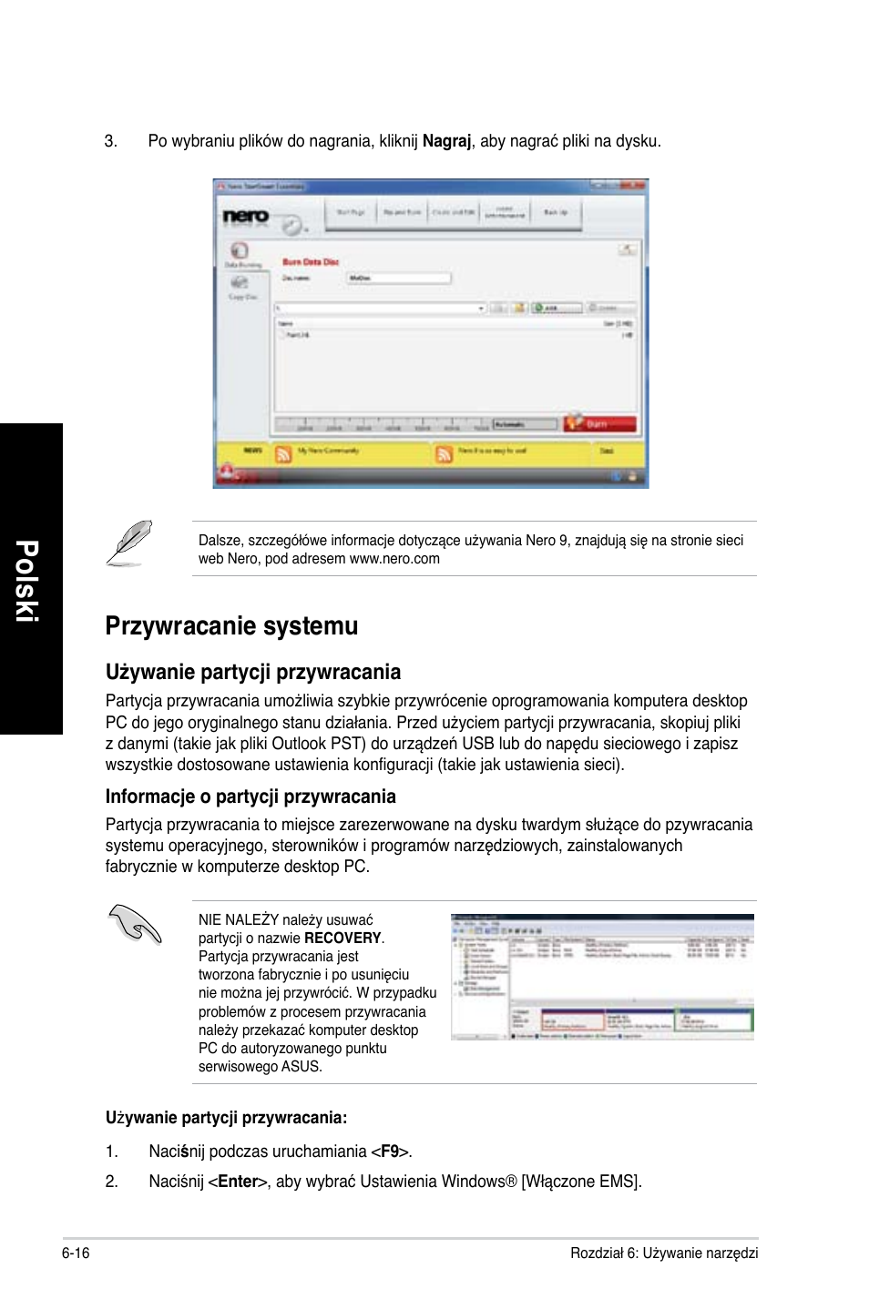 Po lsk i po ls ki po lsk i po ls ki, Przywracanie systemu | Asus CM1630 User Manual | Page 400 / 410