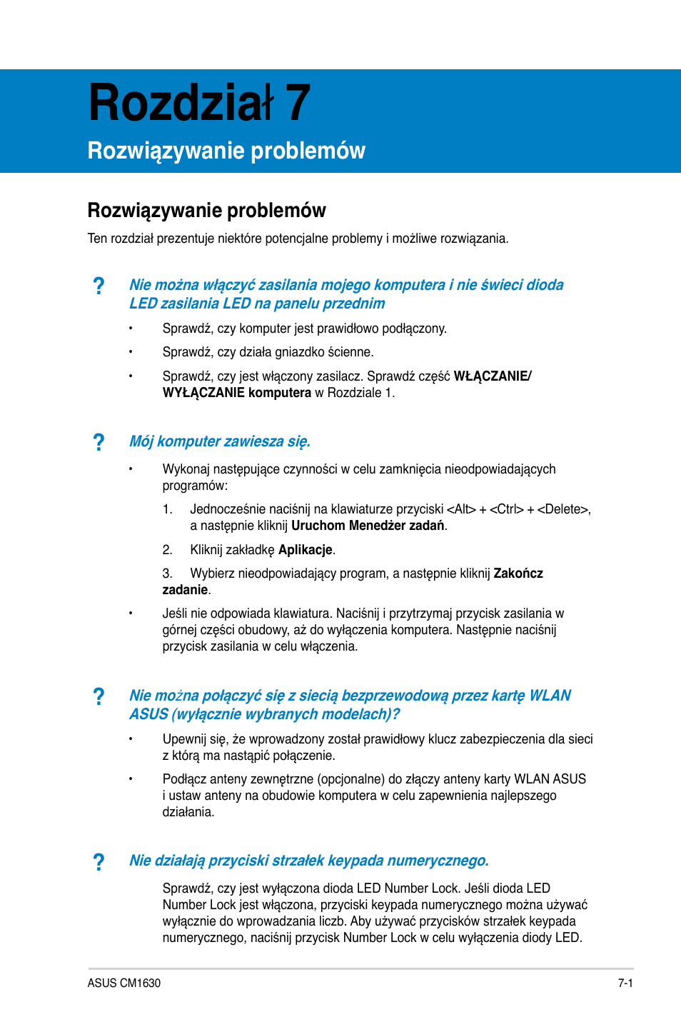 Rozdzia ł 7, Rozwiązywanie problemów | Asus CM1630 User Manual | Page 403 / 410