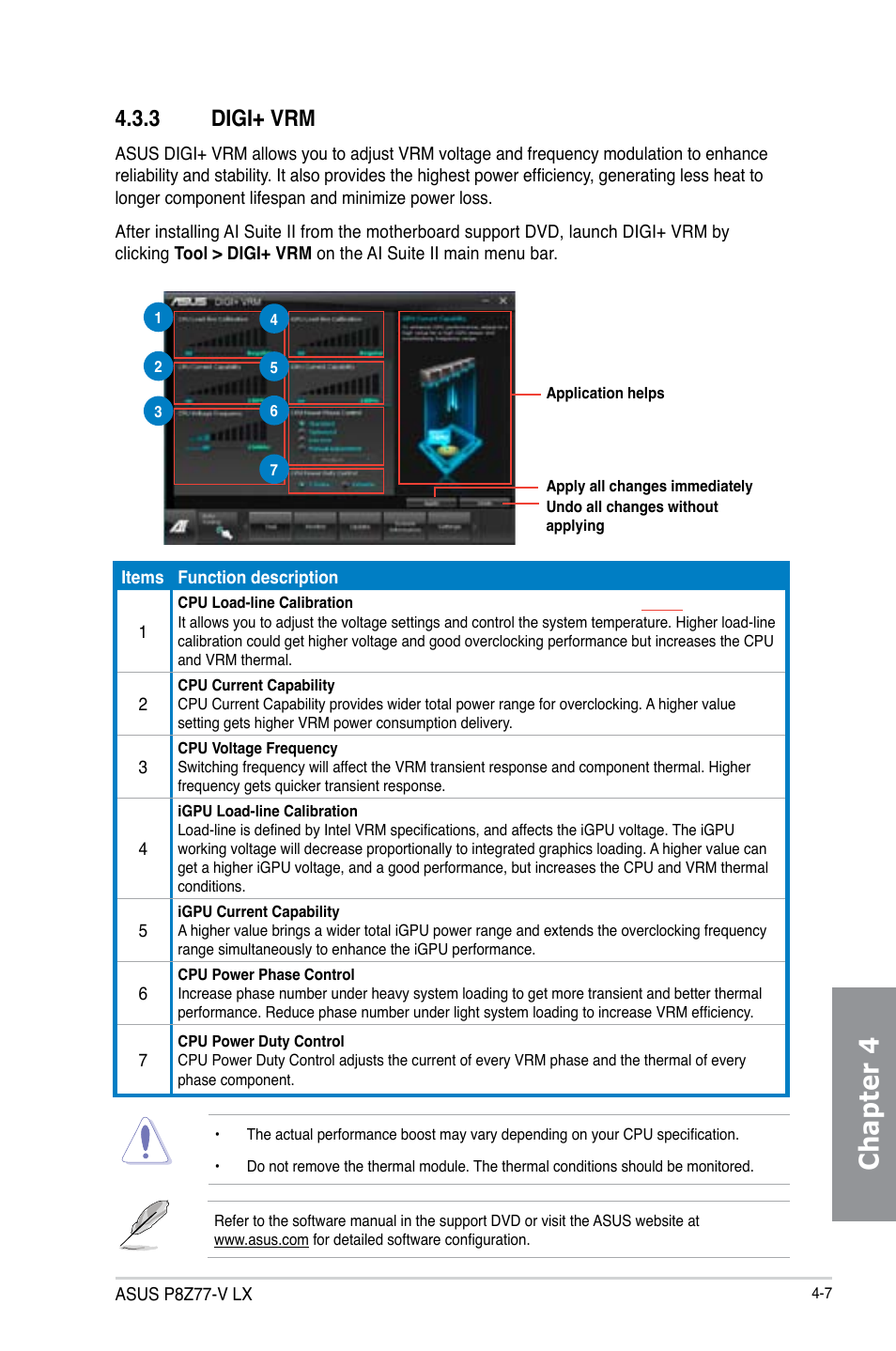 3 digi+ vrm, Digi+ vrm -7, Chapter 4 | Asus P8Z77-V LX User Manual | Page 109 / 144