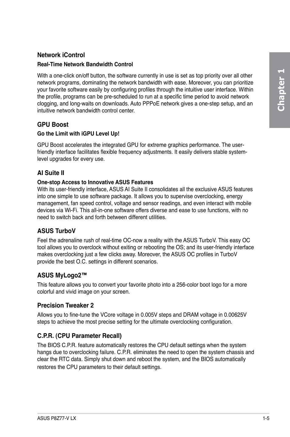 Chapter 1 | Asus P8Z77-V LX User Manual | Page 17 / 144