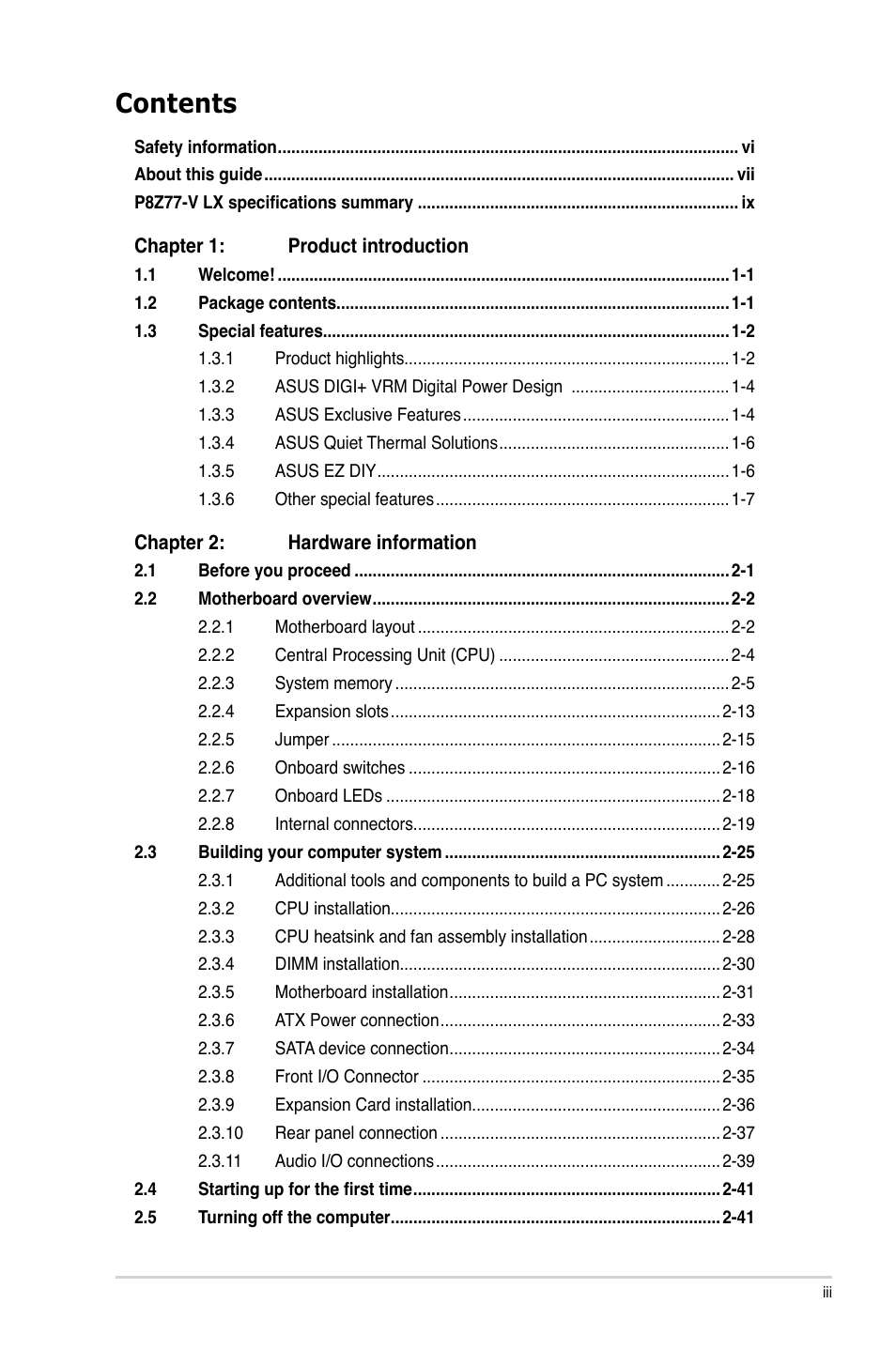 Asus P8Z77-V LX User Manual | Page 3 / 144