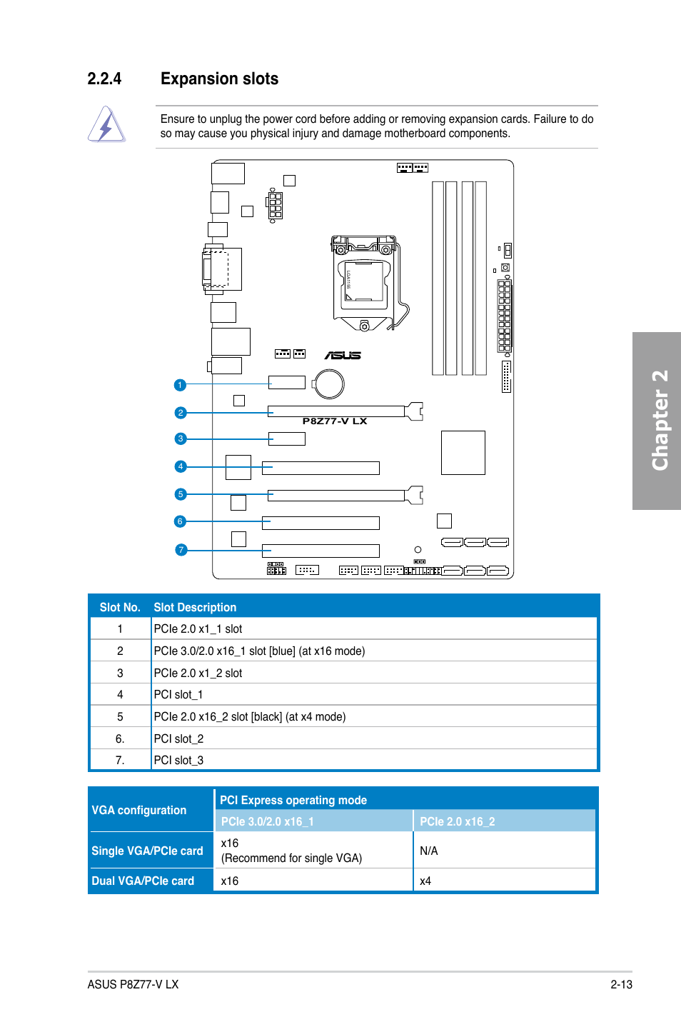 4 expansion slots, Expansion slots -13, Chapter 2 | Asus P8Z77-V LX User Manual | Page 33 / 144