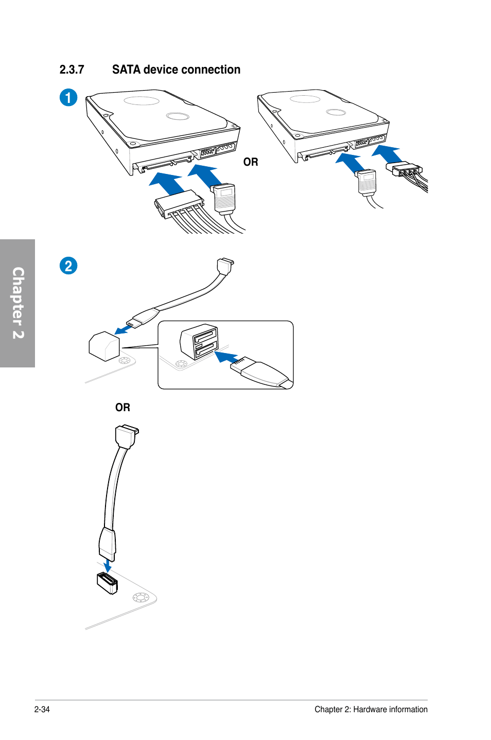 7 sata device connection, Sata device connection -34, Chapter 2 | Asus P8Z77-V LX User Manual | Page 54 / 144