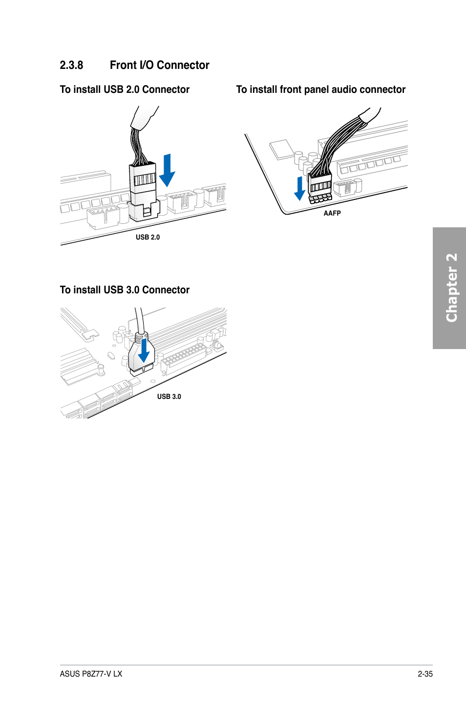 8 front i/o connector, Front i/o connector -35, Chapter 2 | Asus P8Z77-V LX User Manual | Page 55 / 144