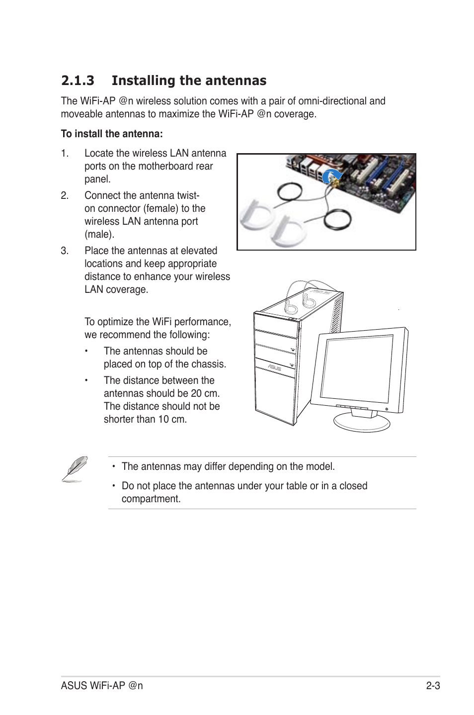 3 installing the antennas, Installing the antennas -3 | Asus M4A88T-I DELUXE User Manual | Page 17 / 44