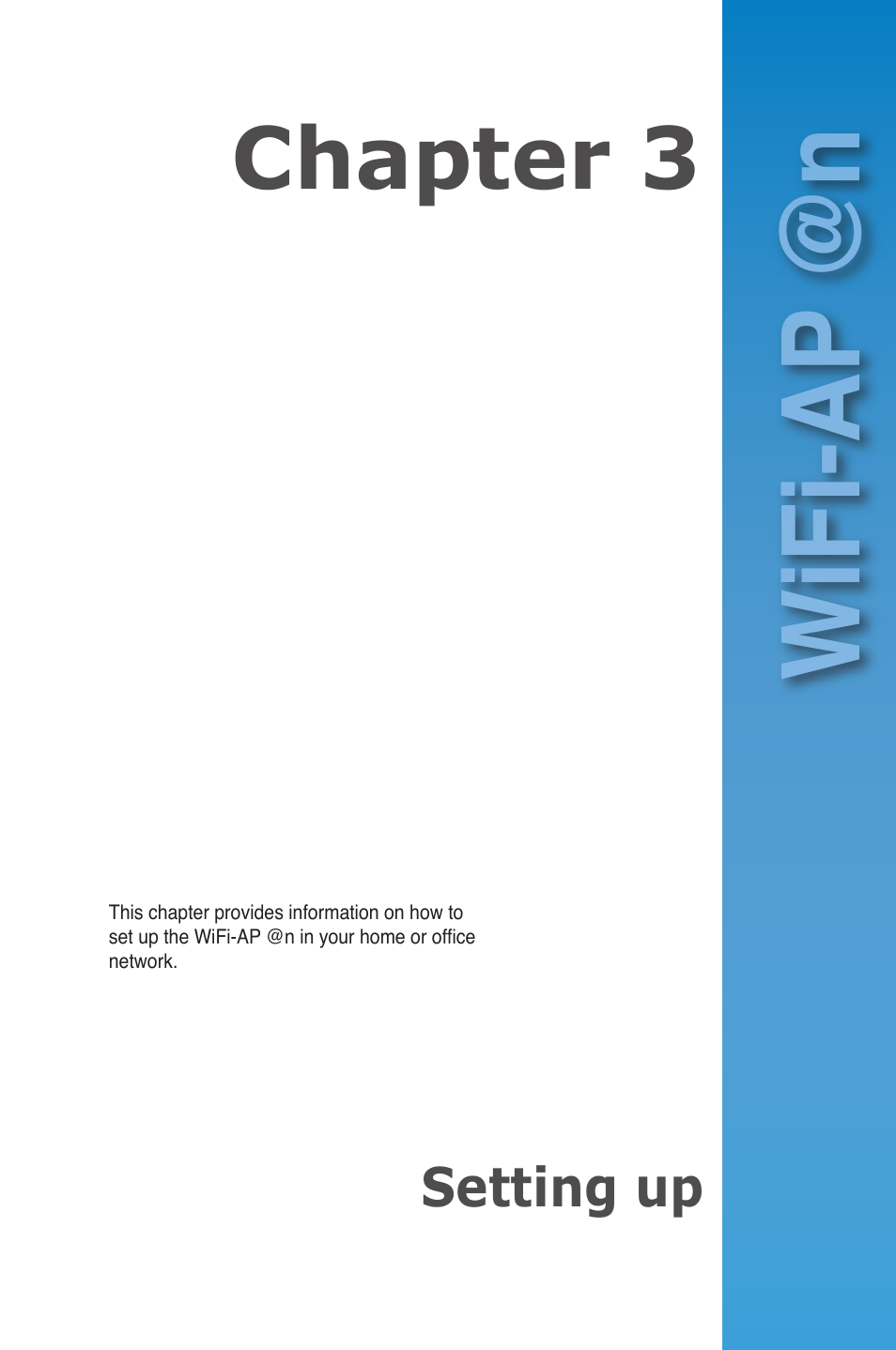 Chapter 3: setting up, Setting up, Wifi-ap @n | Chapter 3 | Asus M4A88T-I DELUXE User Manual | Page 19 / 44