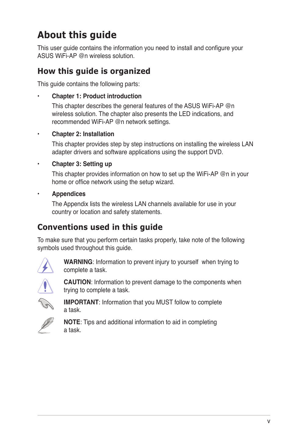 About this guide, How this guide is organized, Conventions used in this guide | Asus M4A88T-I DELUXE User Manual | Page 5 / 44