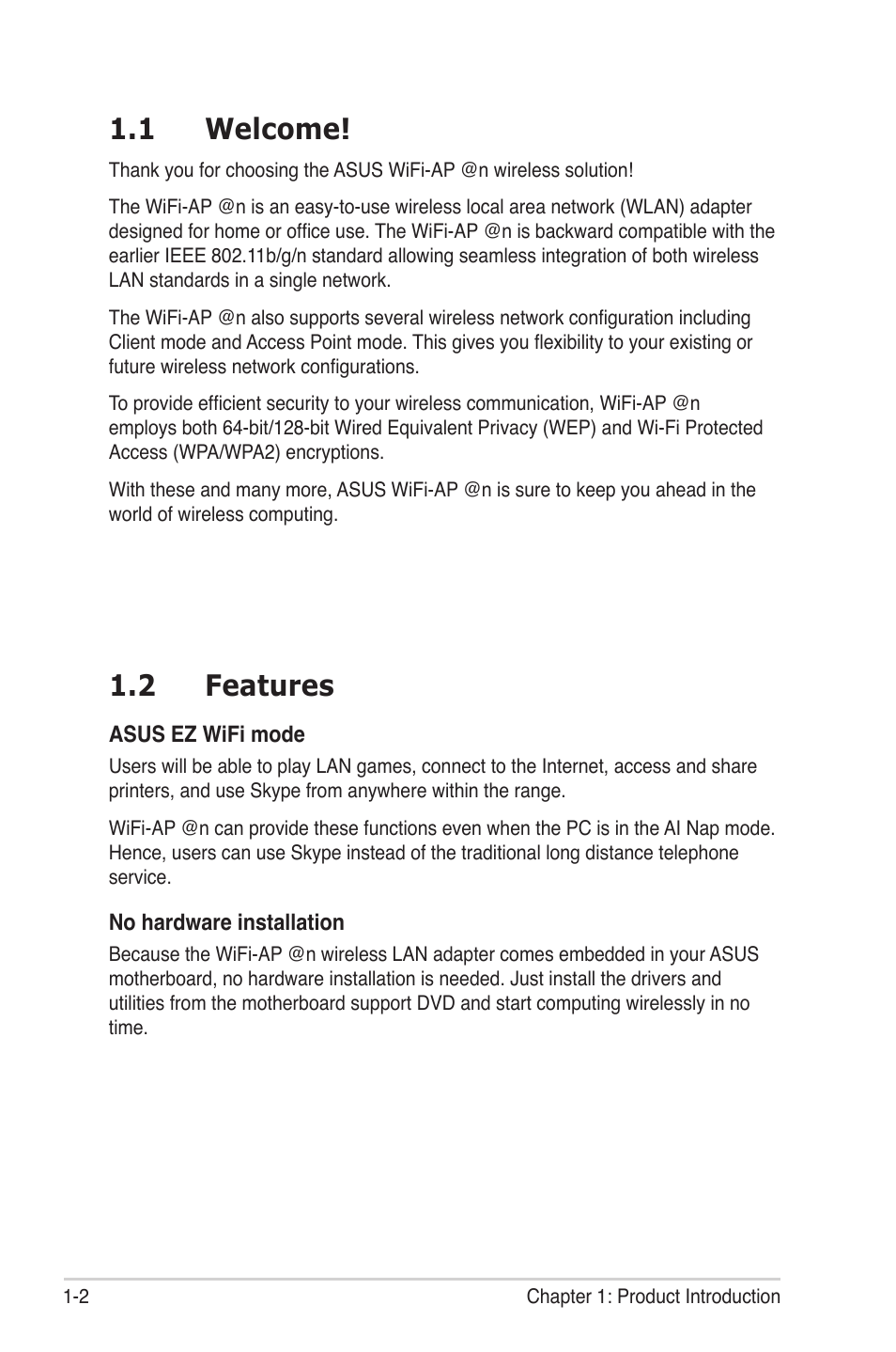 1 welcome, 2 features, Welcome! -2 | Features -2 | Asus M4A88T-I DELUXE User Manual | Page 8 / 44