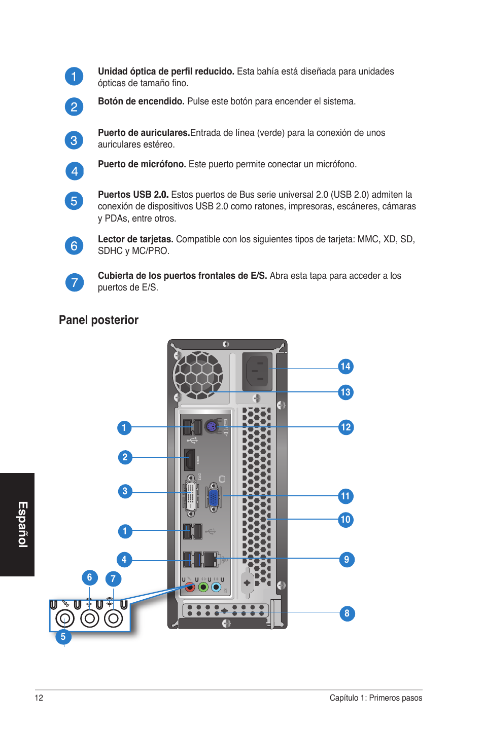 Español, Panel posterior | Asus CP3130 User Manual | Page 12 / 68