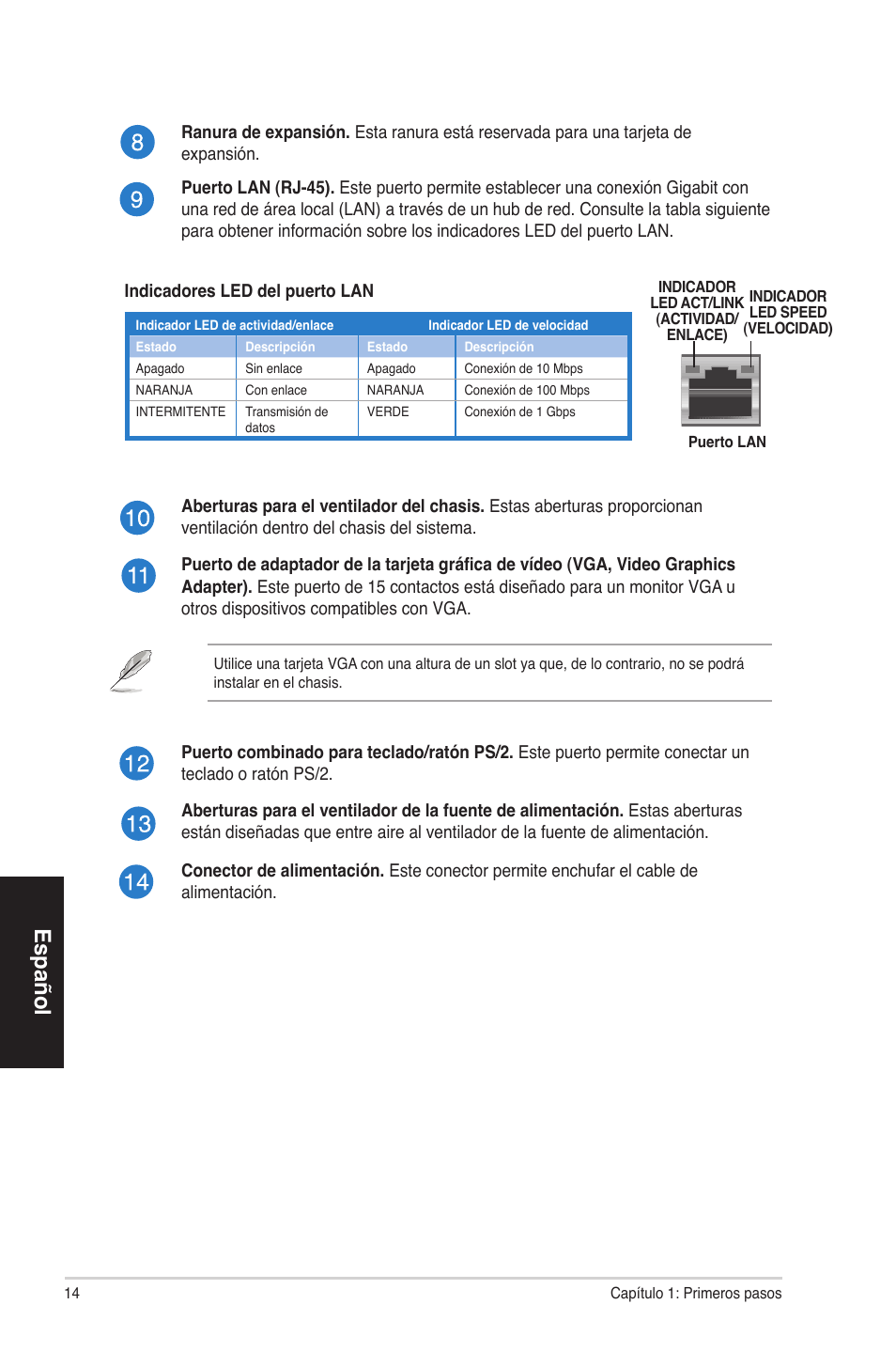 Español | Asus CP3130 User Manual | Page 14 / 68