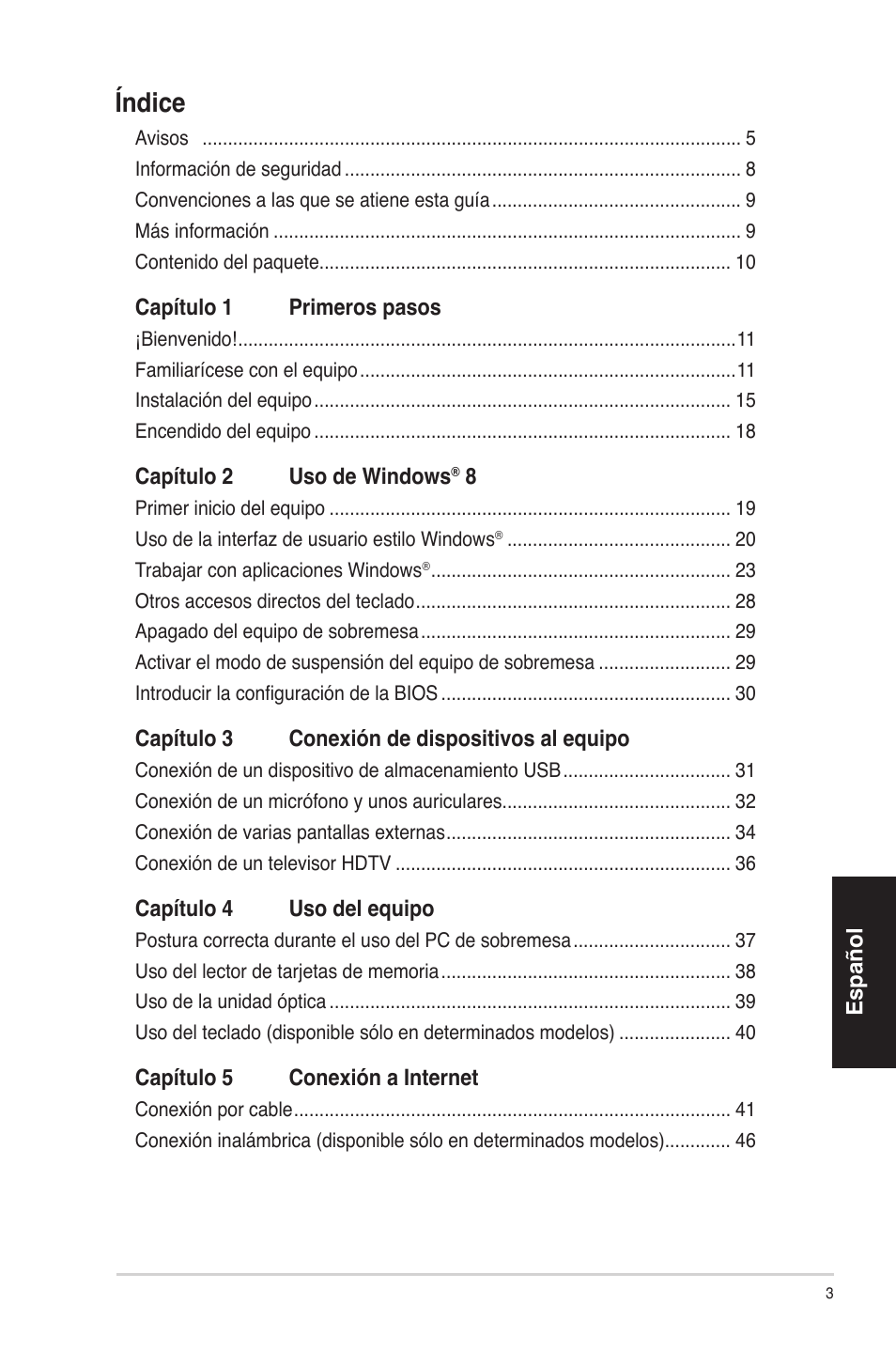 Índice | Asus CP3130 User Manual | Page 3 / 68