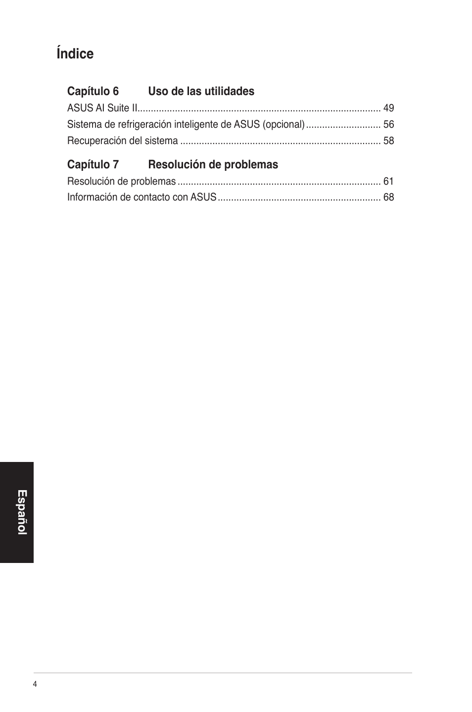 Índice | Asus CP3130 User Manual | Page 4 / 68