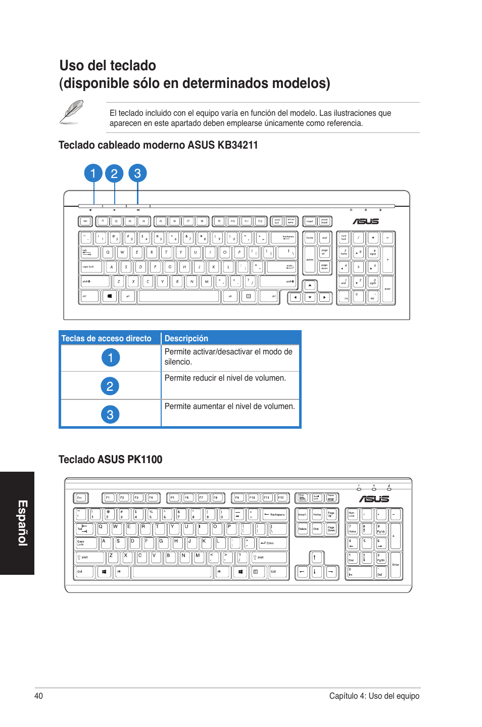 Español | Asus CP3130 User Manual | Page 40 / 68