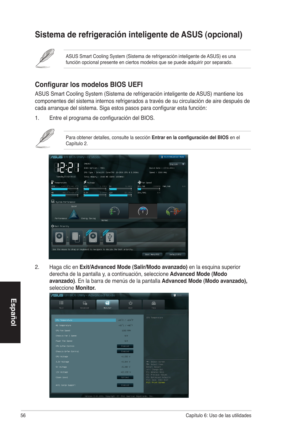 Español, Configurar los modelos bios uefi | Asus CP3130 User Manual | Page 56 / 68