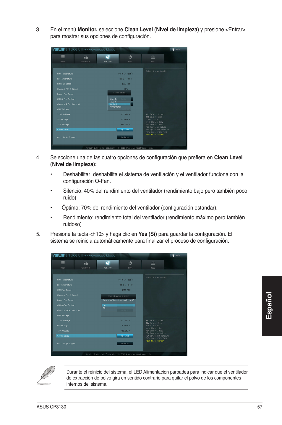 Español | Asus CP3130 User Manual | Page 57 / 68